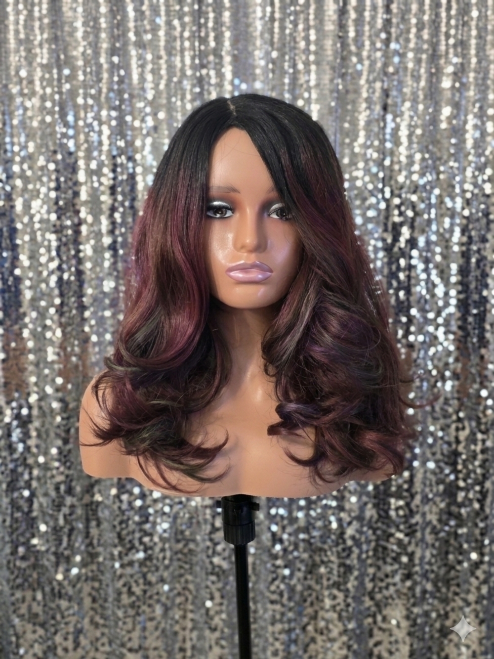 Oil Slick Burgundy Synthetic Wavy Wig